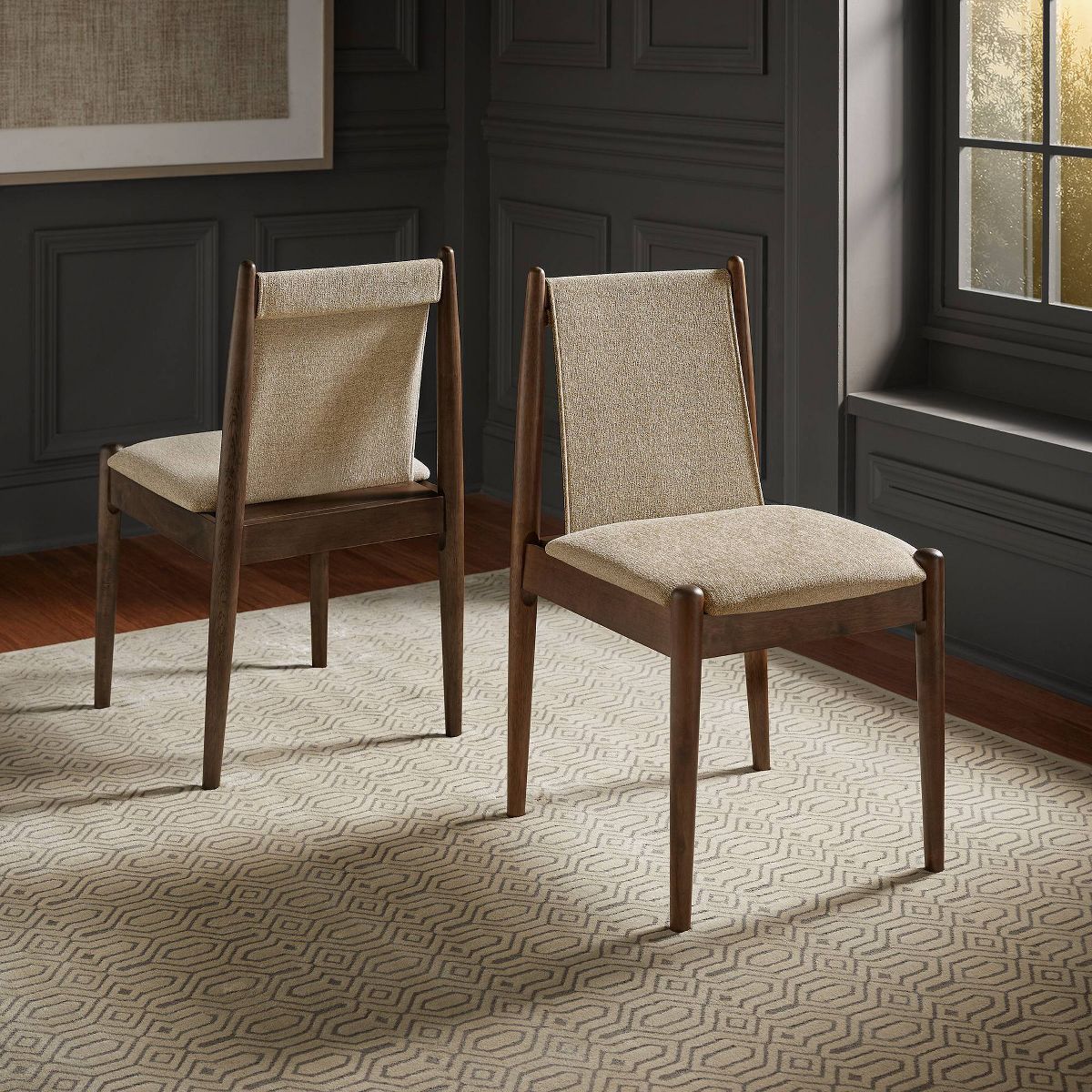 Set of 2 Walnut Finish Cocoa Fabric Dining Chairs