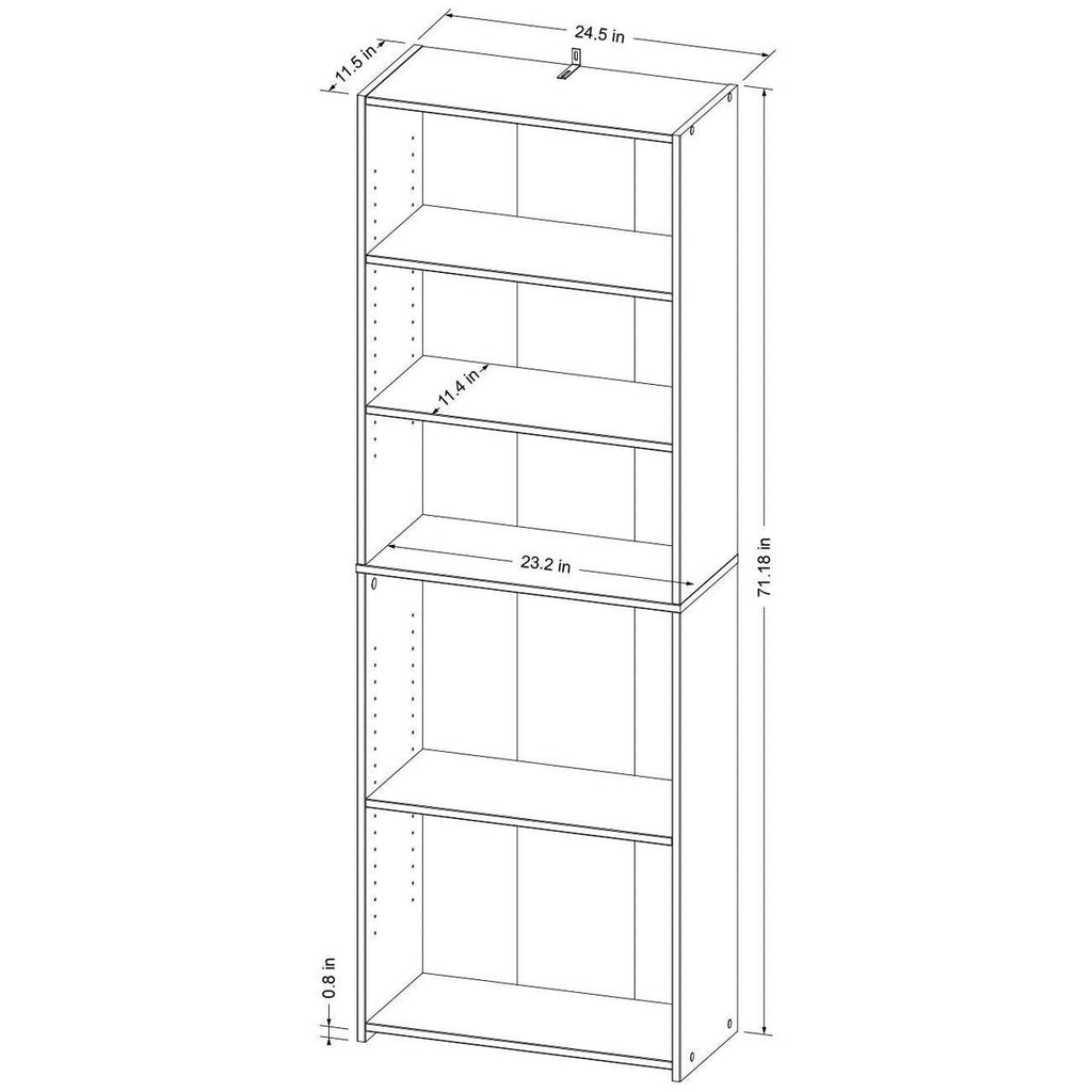 5-Shelf Bookcase 71" Tall White