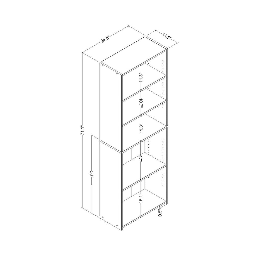 5-Shelf Bookcase 71" Tall White
