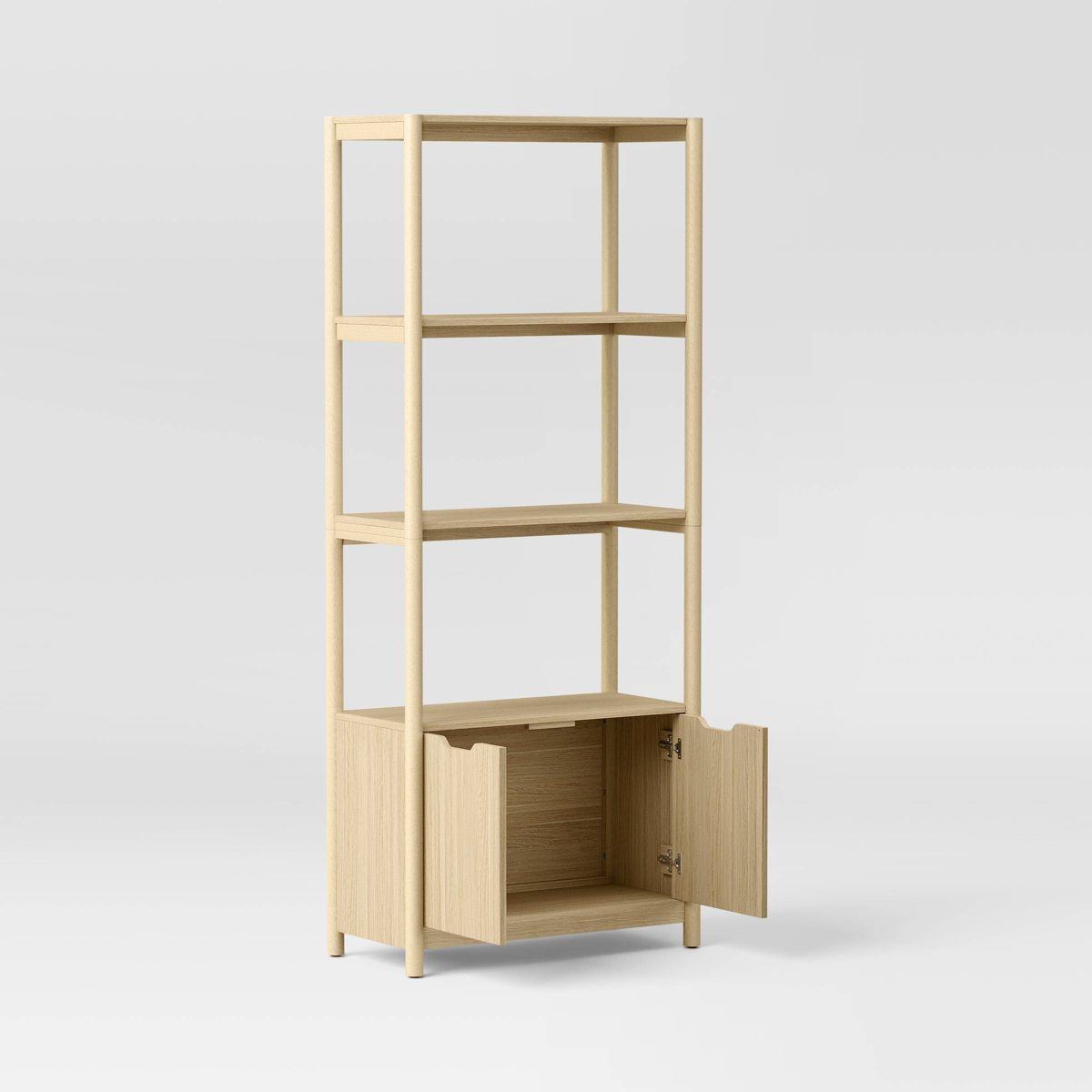 New 72.25" Scandi Bookcase with Shelves and Cabinet