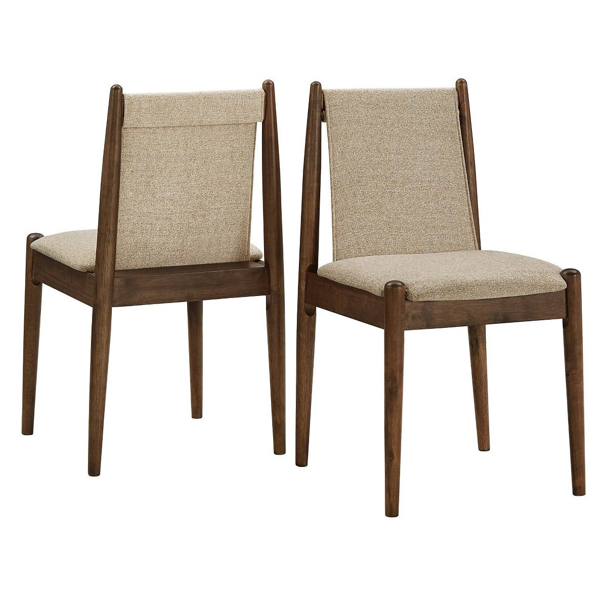 Set of 2 Walnut Finish Cocoa Fabric Dining Chairs