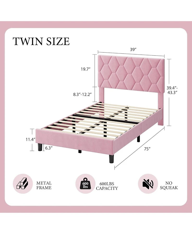 Pink Twin Upholstered Bed Frame